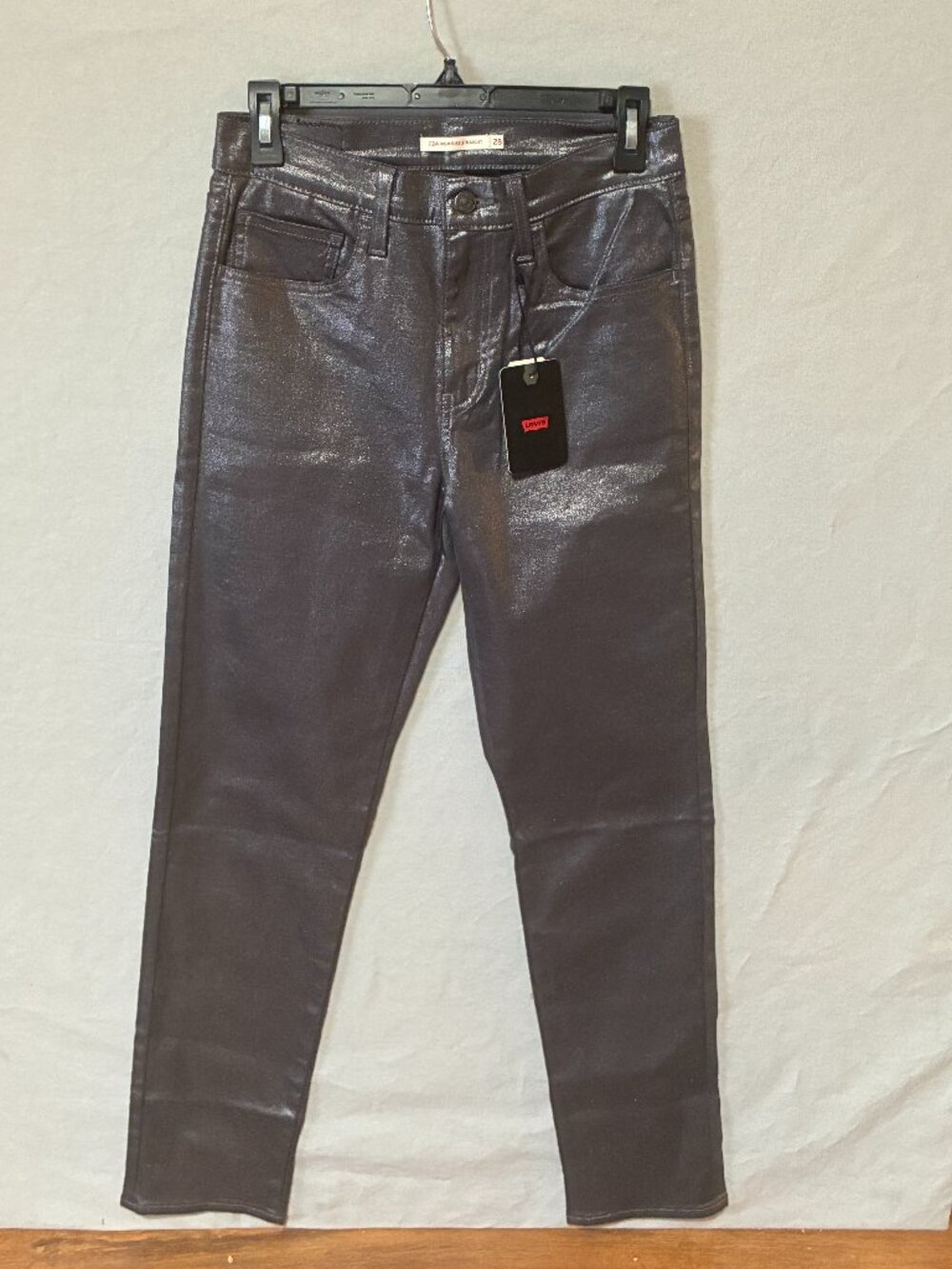 Levi's 724 High Rise Straight Jeans Women's 28 X 32 Metallic Shine Til Dawn NWT